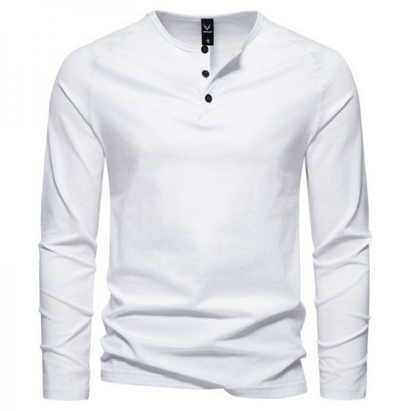 Autumn New Men's Henry Neck Long Sleeve T-shirt Large Casual Solid Underlay Shirt for Men