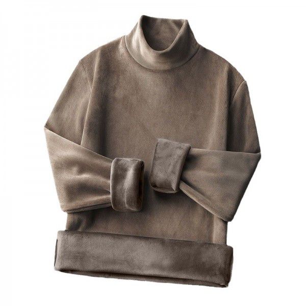 High Collar Underlay Men's Long Sleeve Winter Versatile Double sided Velvet Warm Coat Men's Plush Thickened Men's T-shirt