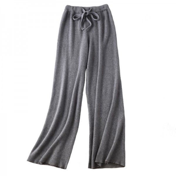 Cashmere knitted wide leg pants for women in autumn and winter wearing high waisted, thickened, and loose fitting casual straight tube floor mop wool pants