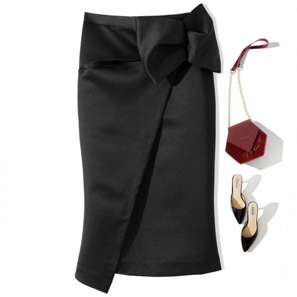 Autumn New Fashion Bow Irregular Wrap Hip Mid length Temperament Women's Half Skirt