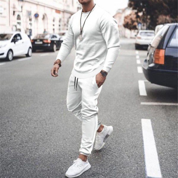 Long sleeved casual suit for men's solid color trend sports suit for men