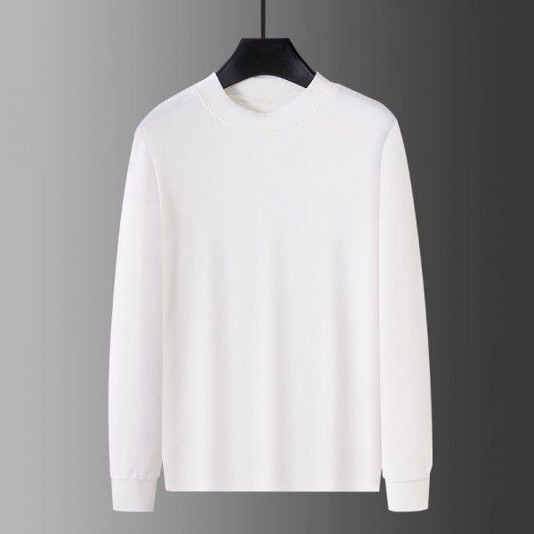 Ultra-soft medium-high collar long-sleeved T-shirt for men in autumn double-sided mercerized cotton denim bottom shirt for men in spring and autumn 
