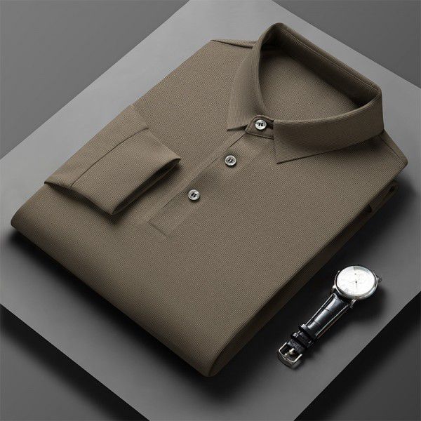 New T-shirt Spring and Autumn Men's Polo Shirt Middle aged Polo Collar Long Sleeve Fashion Men's Top