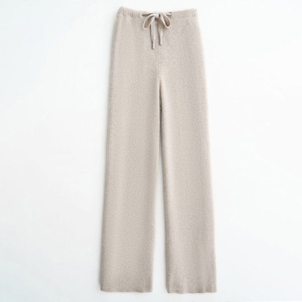 Women's knitted wide leg pants with high waist drop feeling flared pants and straight pants 