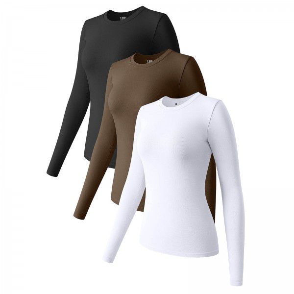 Autumn/Winter Long sleeved Top Round Neck Elastic Bottom T-shirt Top Three Pieces Inside