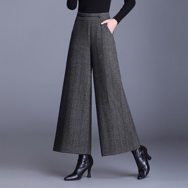 Warm woolen wide leg pants fashion new style big swing pants autumn and winter new women's casual pants high waist temperament skirt pants 