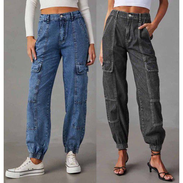 Workwear jeans for women's seasonal fashion casual elastic waistband loose fitting women's pants