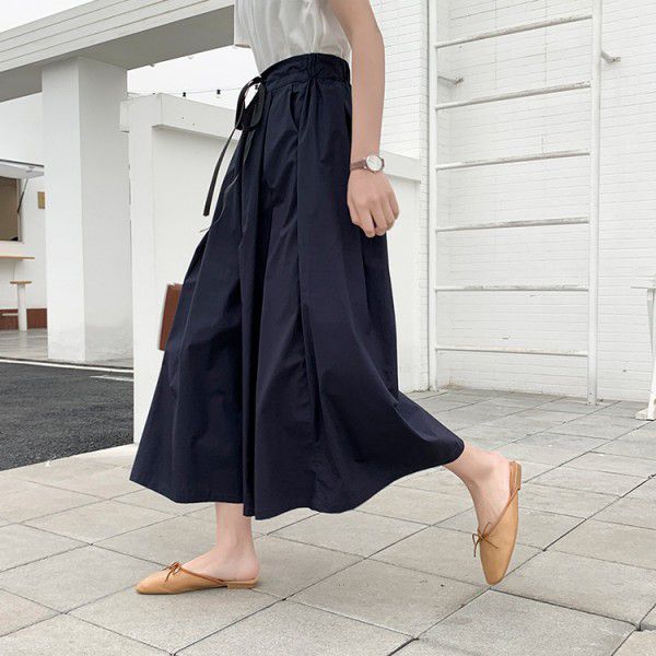 Wide leg pants, women's skirt pants, drawstring elastic waist, slimming pleated pants skirt, summer