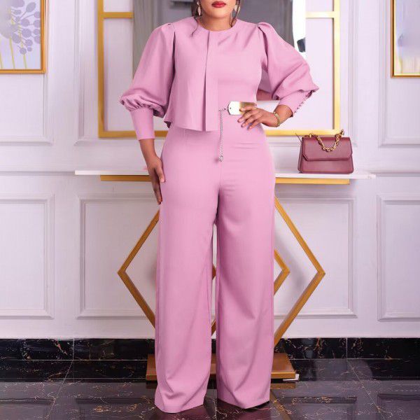 Spring New Long Sleeve Casual Fashion Wide Leg Large Jumpsuit