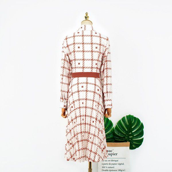 Autumn Fashion Temperament Slim Long Sleeves with Personality Pattern Printed Shirt Mid length Dress 