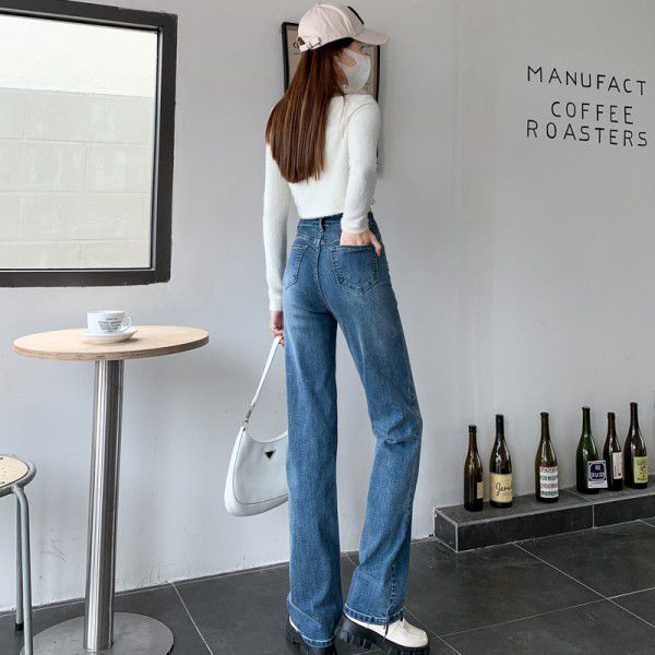 High Waist Retro Straight Leg Jeans Women's Loose Spring and Autumn New Slim Narrow Wide Leg Floor Dragging Pants Spring and Autumn 