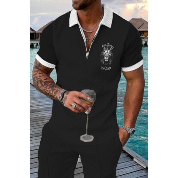 Summer New Short Sleeve Chain POLO Shirt 3D Digital Printing Men's Fashion Slim Fit POLOT Shirt