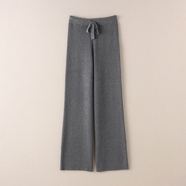 Thickened warm knitted wide leg trousers for women with high waist elastic drape straight leg trousers for small men's floor mops casual leggings 