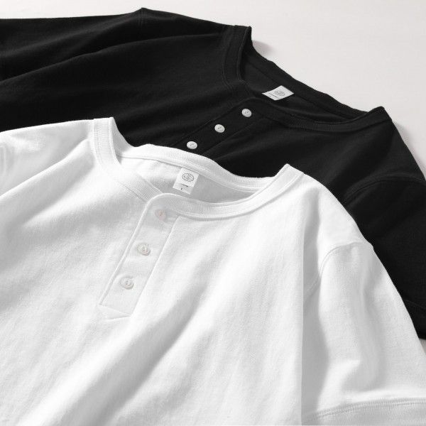 American Vintage Heavyweight Cotton Henry Shirt Short Sleeve Fitness Hardman White T-shirt Men's Summer