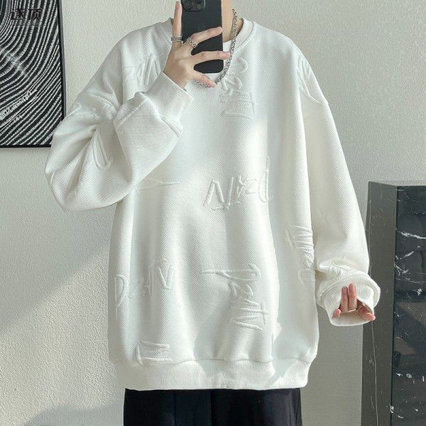 Men's trendy brand sweatshirt, spring and autumn style, with a layered bottom feel, vintage long sleeved T-shirt jacket