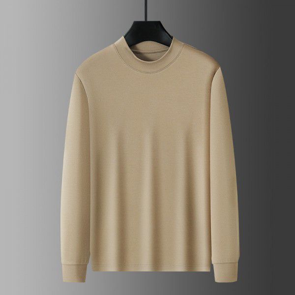 Ultra-soft medium-high collar long-sleeved T-shirt for men in autumn double-sided mercerized cotton denim bottom shirt for men in spring and autumn 