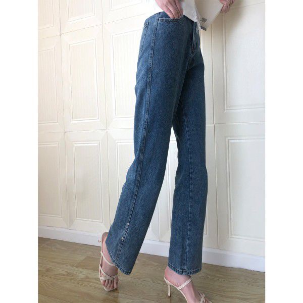 Spring/Summer New Pants Women's Curled Straight Leg Jeans High Waist Loose Autumn/Winter Slim Wide Leg Pants 