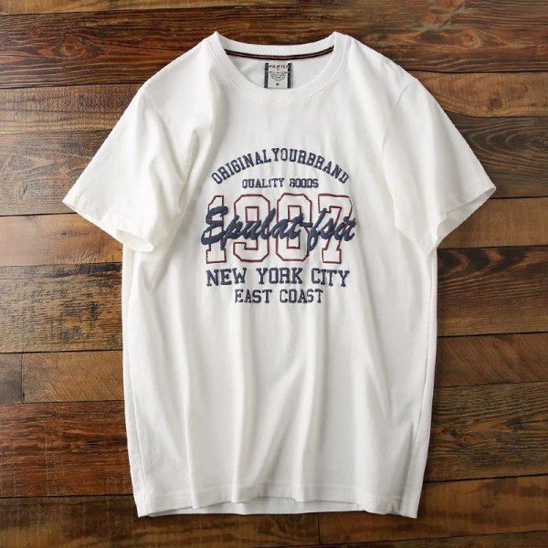 American Vintage Wash Cotton Vintage Bubble Print Summer Fashion Versatile T-shirt Short Sleeve Men 