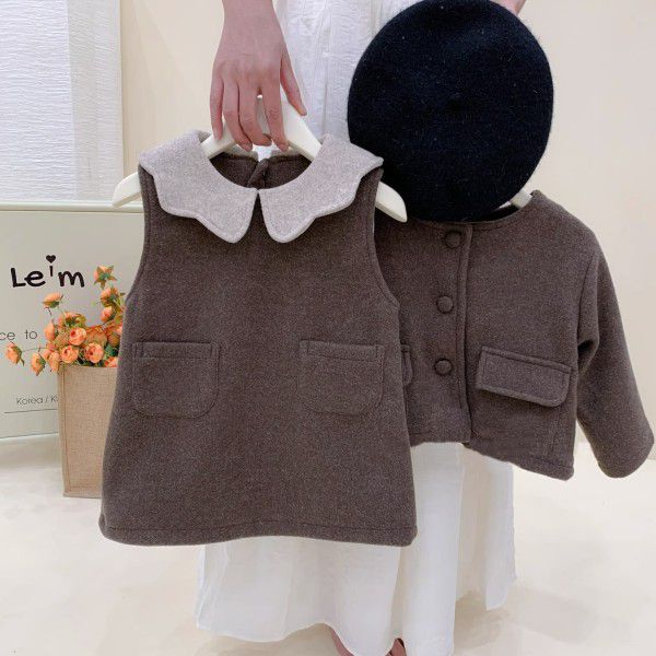 Children's clothing, girls' temperament set, winter clothing, girls' handmade woolen cashmere coat, skirt, two-piece set
