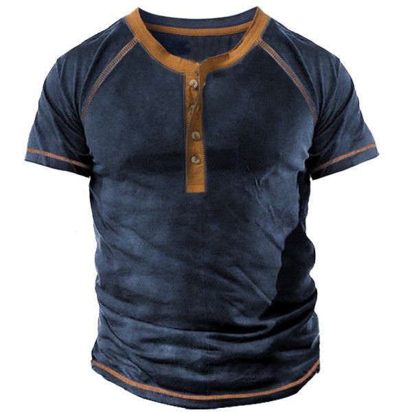 Summer casual T-shirt Men's outdoor retro tactical Henry short sleeved shirt top