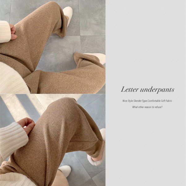 Women's knitted wide leg trousers in autumn and winter, corduroy shows thin, high waist, loose, draping, straight tube, floor, imitation cashmere pants 