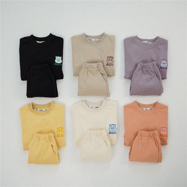 Girls' autumn clothing Korean children's clothing Autumn style solid color sports set Baby pure cotton sweaters and pants two pieces