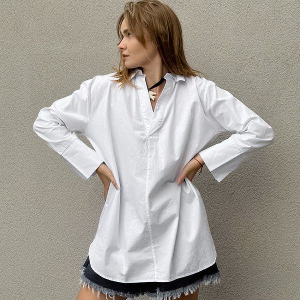 Minimalist pure cotton shirt, new versatile shirt for autumn and winter, temperament for commuting women