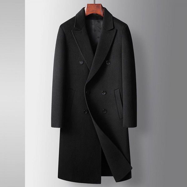 Men's coat autumn and winter handmade double-sided woolen youth business coat double breasted long wool casual windbreaker 