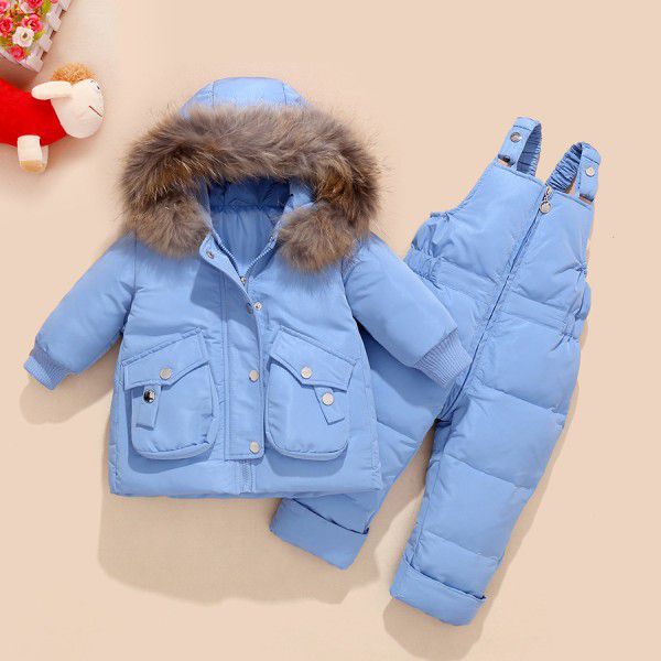 Children's winter thickened down jacket set, new baby and toddler down jacket two-piece set, warm children's clothing hood