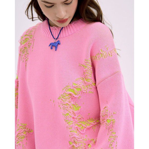 Color blocking sweater women's autumn loose top women's casual coat