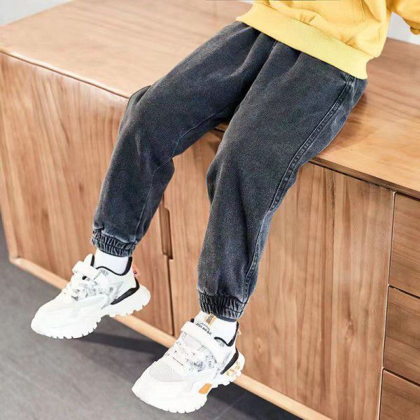 Boys' jeans autumn and winter plush children's leggings loose casual children's clothing 
