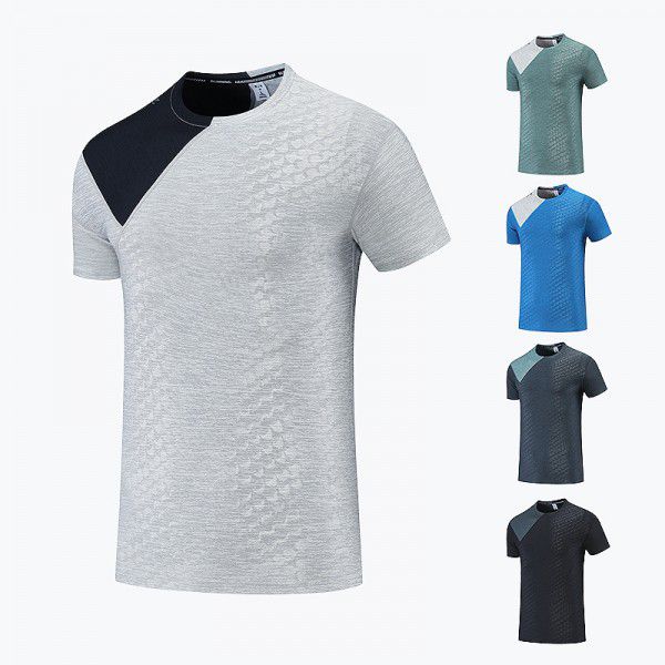 Men's outdoor quick drying T-shirt sports short sleeved breathable sweat absorbing round neck muscle training running elastic top