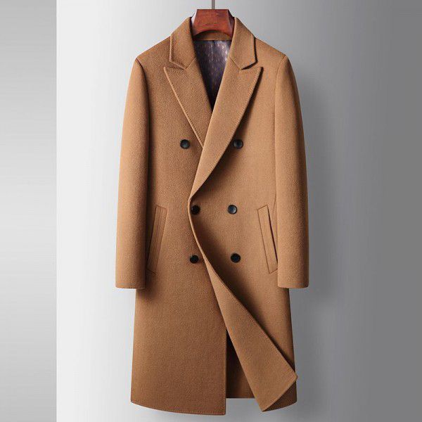 Men's coat autumn and winter handmade double-sided woolen youth business coat double breasted long wool casual windbreaker 