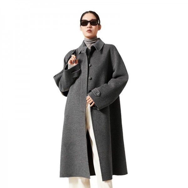 Autumn/Winter Korean style coat, woolen coat, double-sided woolen coat, loose temperament, long cocoon shaped coat for women 