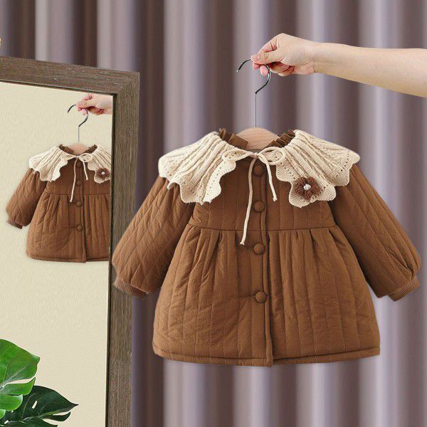 Children's cotton jacket, girls' winter clothing, western-style plush cotton jacket, girls' thick coat, children's outerwear 