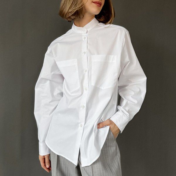 Design sense, casual white long sleeved shirt, fashionable and versatile, personalized and simple commuting