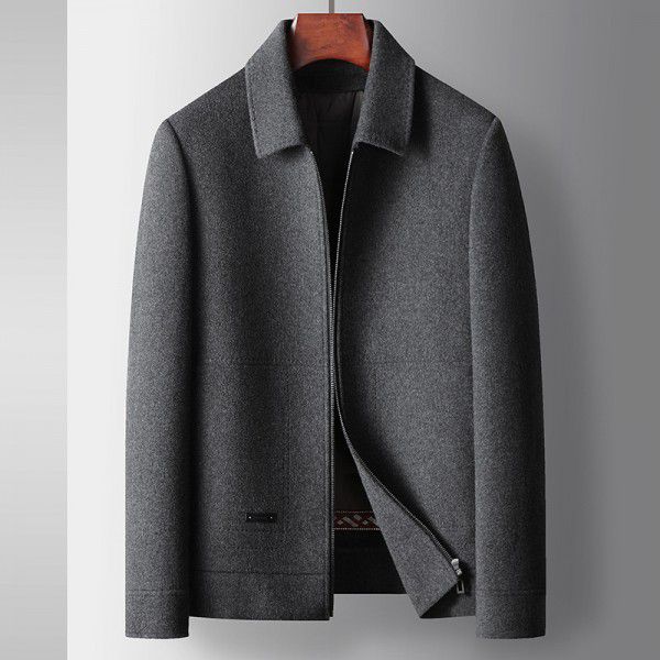 Men's jacket, autumn/winter wool coat, lapel zipper version, detachable down inner lining, double-sided business jacket 