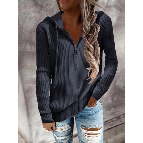 Autumn and winter new solid color casual hoodie loose zippered cardigan long sleeved hooded sweater women's clothing