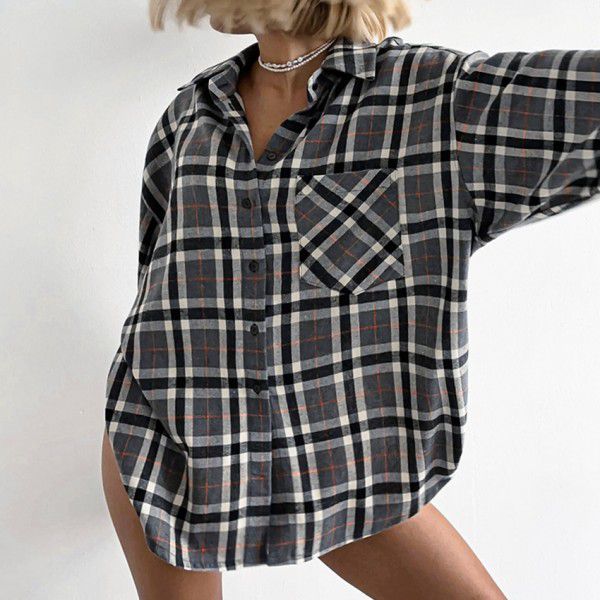 Spring New Casual Loose Plaid Shirt, Versatile for Commuter, Simple and Retro Trendy Women's Wear