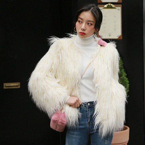 Autumn and Winter New Imitation Beach Wool Fur Coat Women's Mid length Slim Fit Fashion Slimming Lamb Long Fur Coat