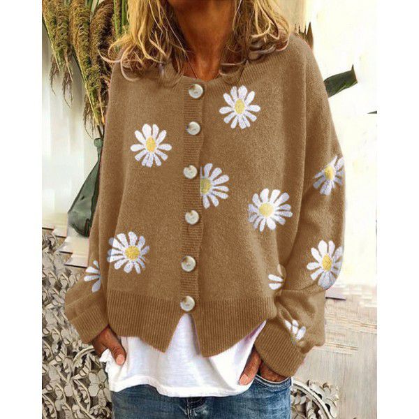 Autumn and Winter New Sweater Women's Little Autumn Chrysanthemum Embroidered Knitted Cardigan Women's Wear