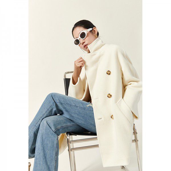 Coat short woolen jacket suit collar women's single-sided woolen high count cotton wool 