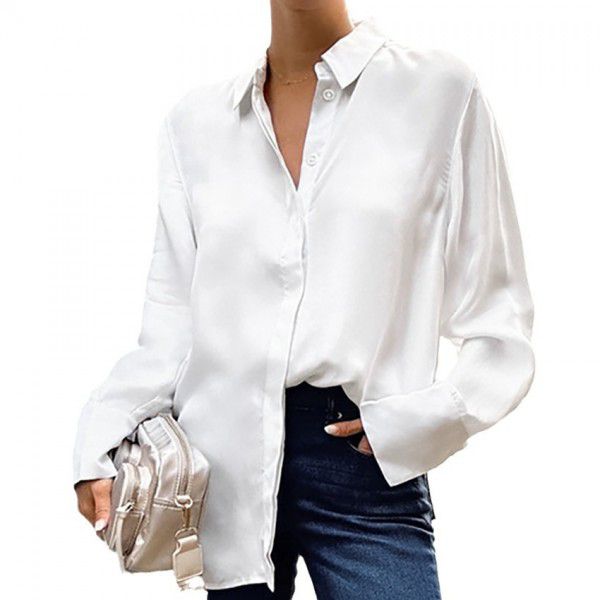 Casual versatile shirt, small and fresh temperament, long sleeved simple white top for women