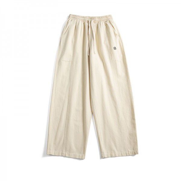 Japanese style straight leg pants for men, autumn new loose wide leg casual pants for men