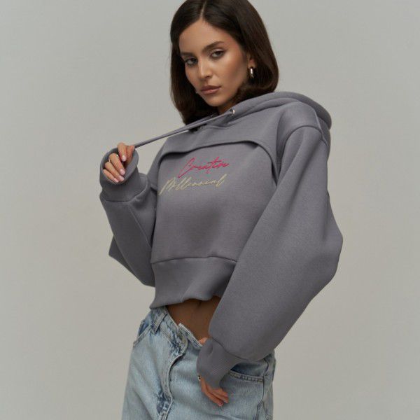 Autumn and winter women's letter printed hoodie women's loose hooded pure cotton thickened pullover long sleeved jacket