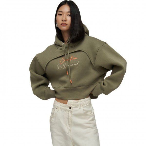 Autumn and winter women's letter printed hoodie women's loose hooded pure cotton thickened pullover long sleeved jacket