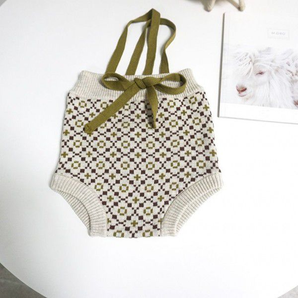 Spring, Summer, and Autumn: Children's Knitted Strap Pants, Baby Shorts, Fashion Girls' Jacquard Pants 