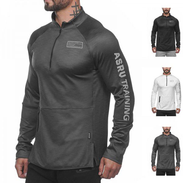 Men's spring and autumn hoodies, men's thin solid color sports jacket, trendy reflective printed casual top