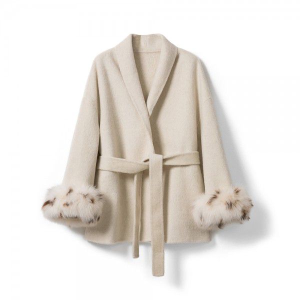 Autumn and winter camel fur double-sided woolen coat, wool coat, short fox fur, small coat for women 
