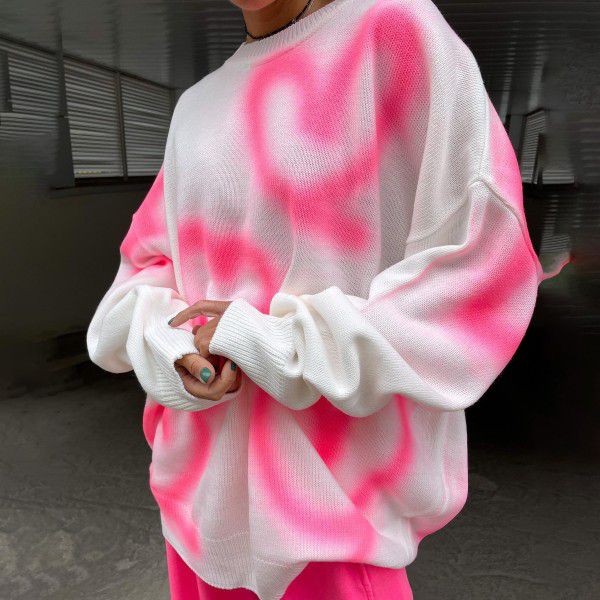 Love tie dyed sweater, loose and lazy style top, autumn women's casual long sleeved pullover jacket, women